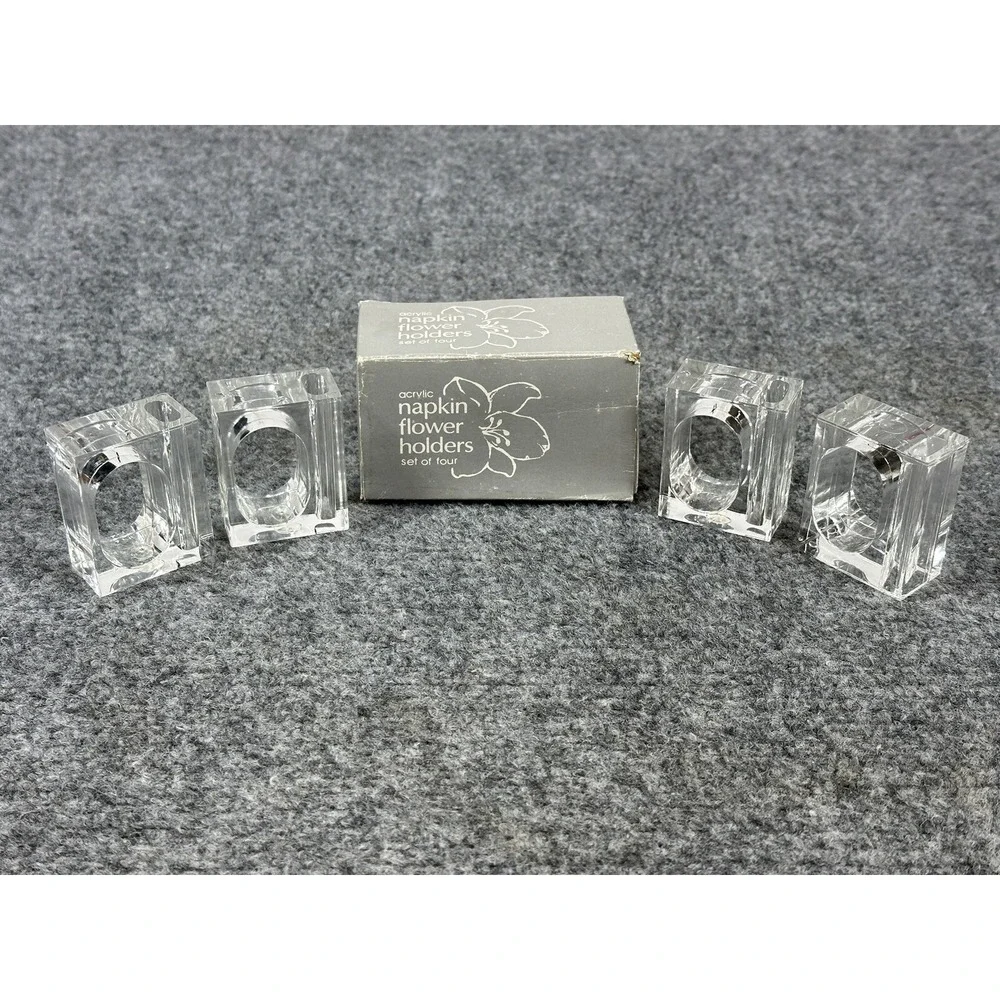 Vtg Twos Company Clear Plastic‎ Acrylic Napkin Rings Flower Holder Vase Lucite 4